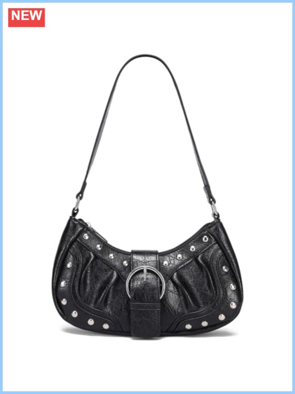 Vegan Leather Small Shoulder Baguette Bag with Rivet Studs Y2K Purse